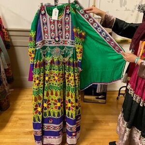 Vibrant Multicolor Embroidered Afghan Dress
